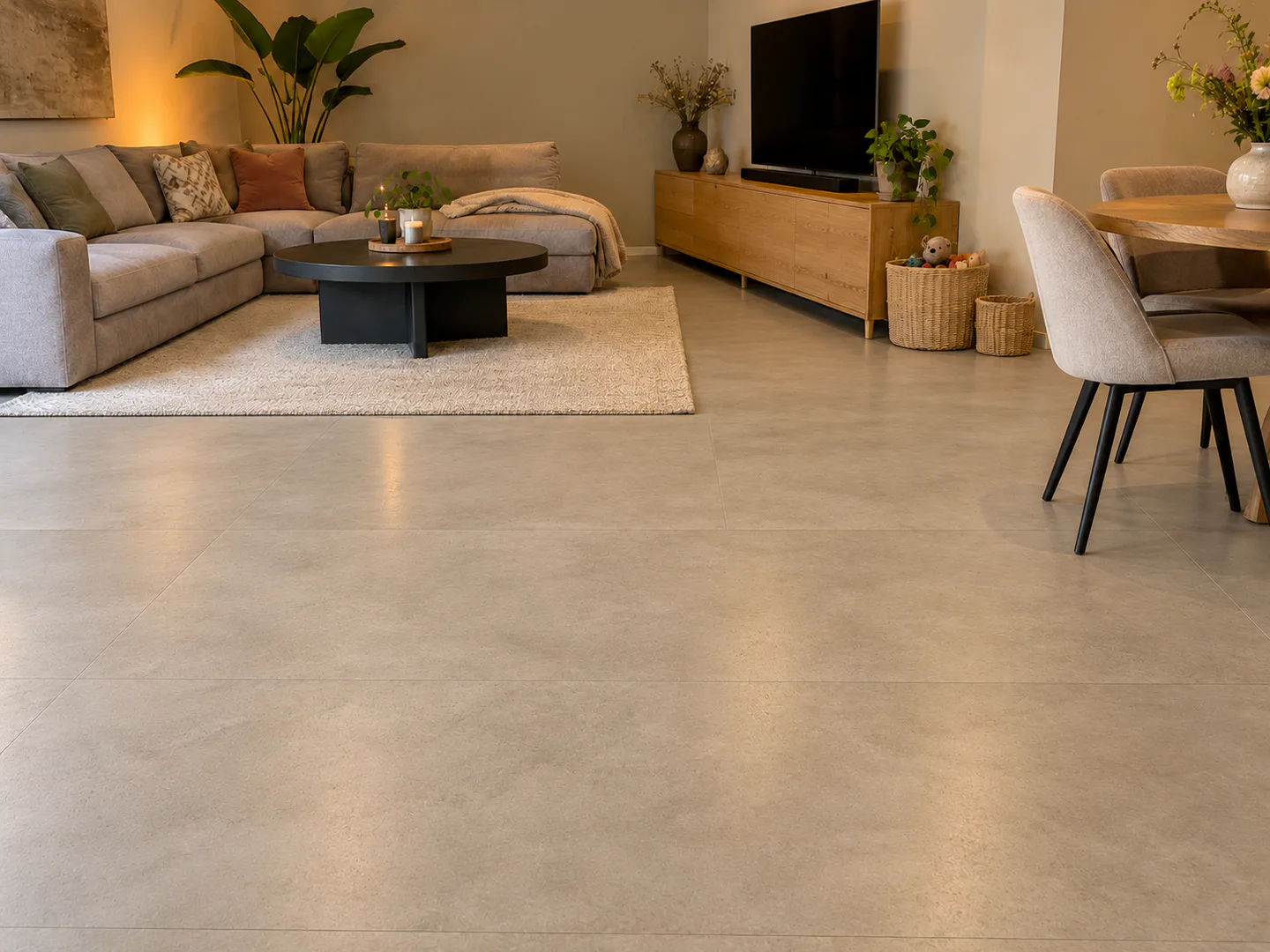 Gezinsinterieur met betonlook PVC, demonstratiebeeld