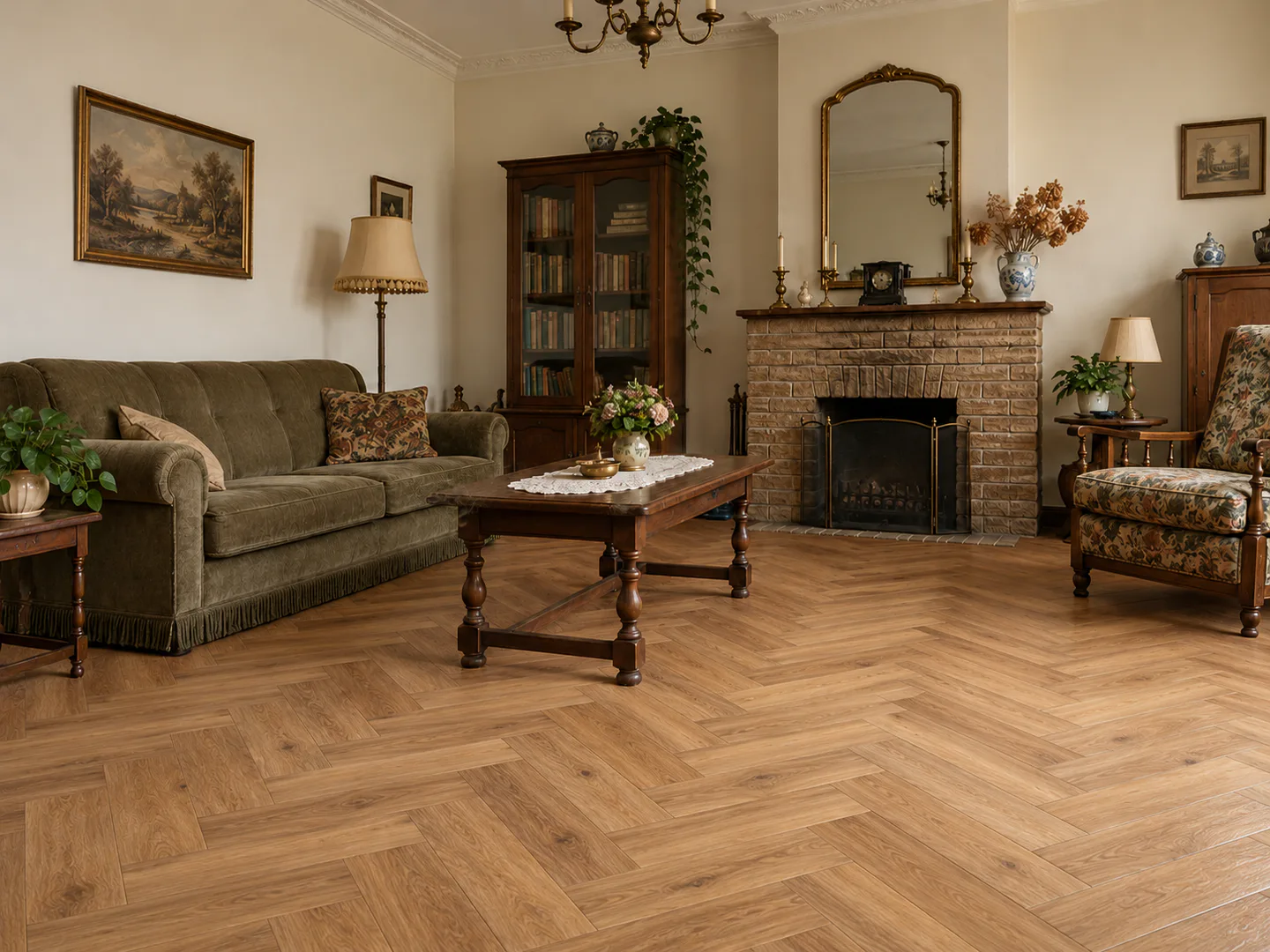 Jaren-30-interieur met PVC-visgraat, demonstratiebeeld
